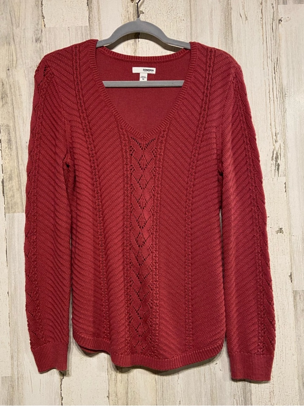 Sonoma Pink Knit V-Neck Sweater Medium